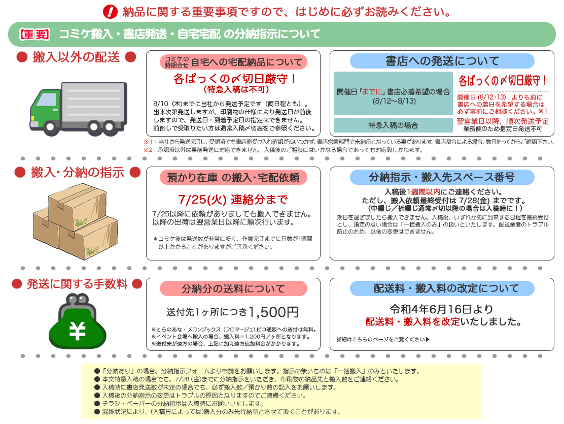 コミケ搬入・書店発送・自宅宅配の分納指示について